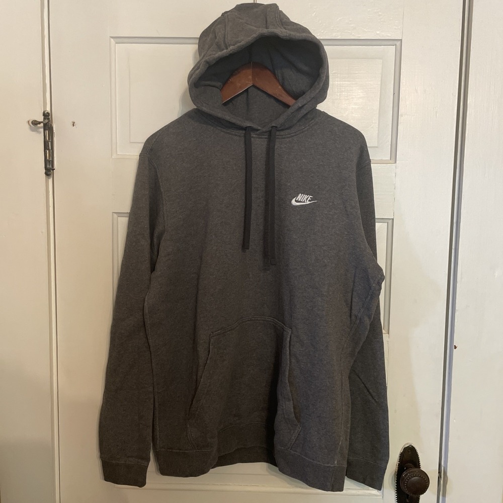 Gray Nike Men's Pull Over Hoodie, Size Large - Charcoal Heather/Anthracite/White